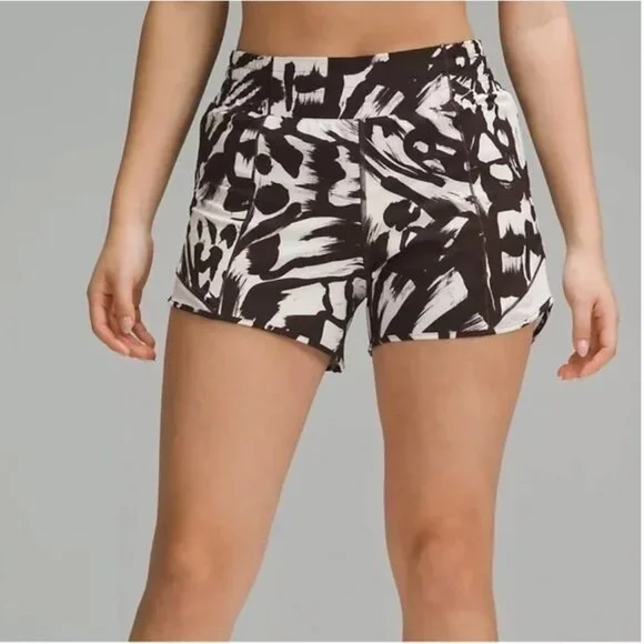 Lululemon Hotty Hot High-Rise Lined Short 4" Monarch Bloom Bone / Espresso - Picture 1 of 10
